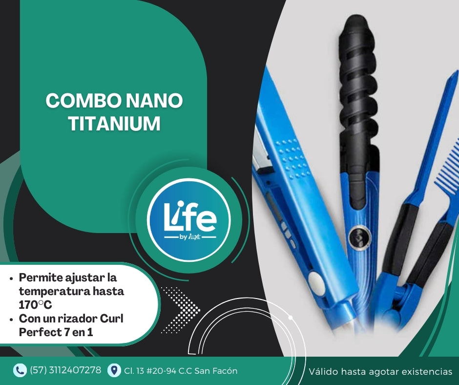 Combo Nano Titanium Plancha, Peine Y Riz