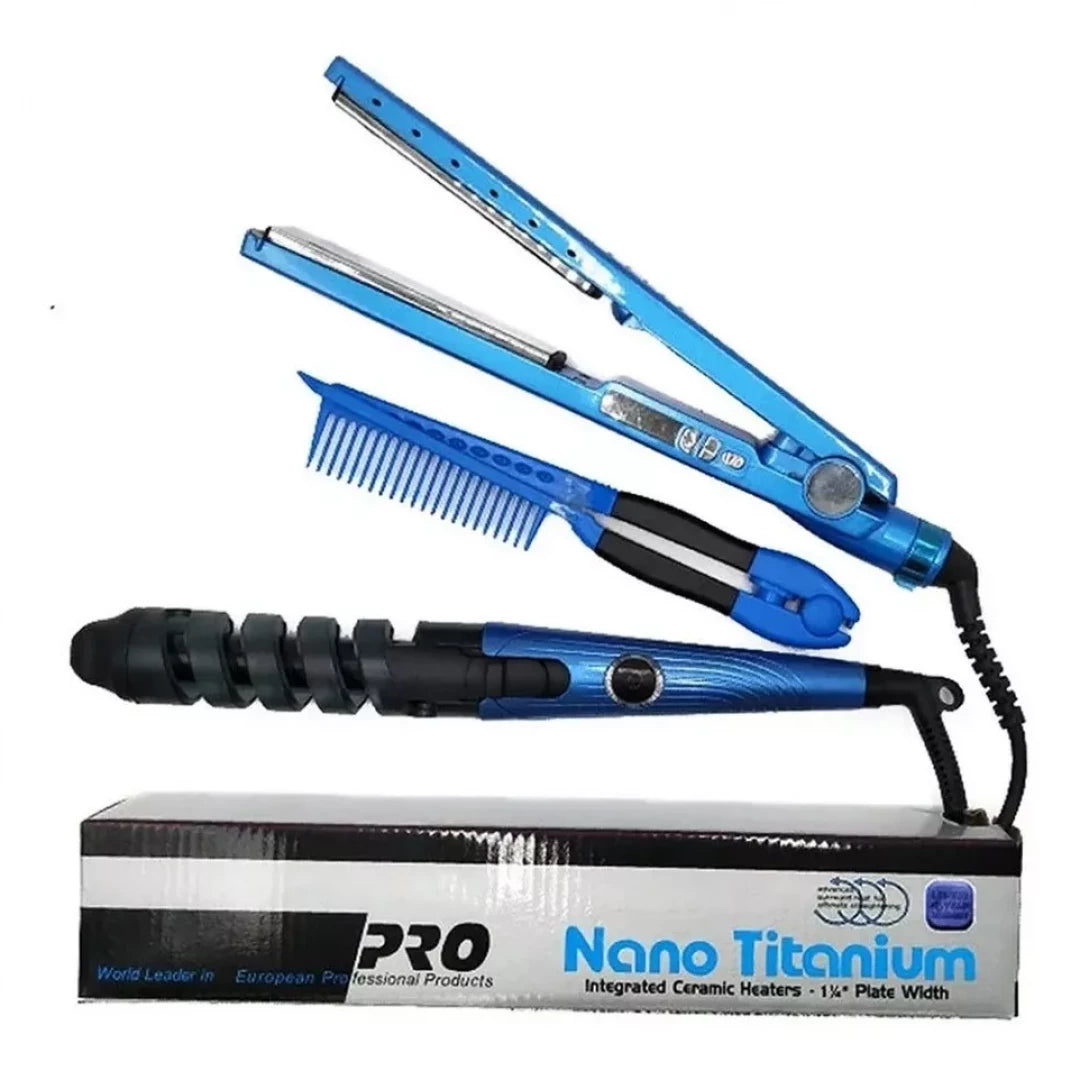 Combo Nano Titanium Plancha, Peine Y Riz